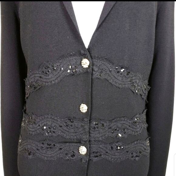VERTIGO Paris Black‎ Rhinestone, Lace, and Sequin Button Down V-Neck Size Small - Picture 2 of 8